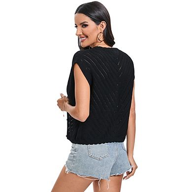 Women's V-neck Sleeveless Knit Sweater Vest Casual Solid Tank Top