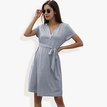 Women's Button Notched Collar Tee Dress