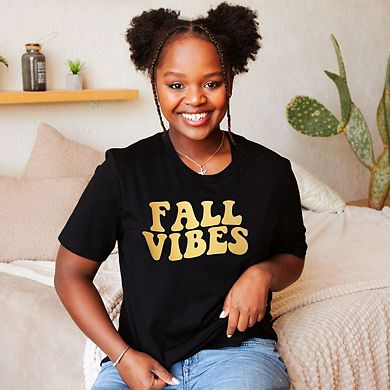 Fall Vibes Retro Raised Print Short Sleeve Graphic Tee