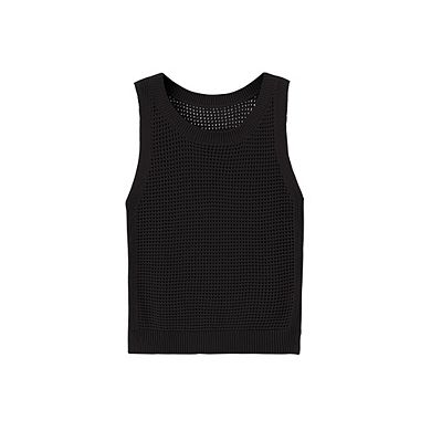 Womens Knit Sweater Vest Summer Tank Tops Round Neck Crochet Hollow Out Sleeveless Crop Top