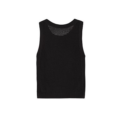 Womens Knit Sweater Vest Summer Tank Tops Round Neck Crochet Hollow Out Sleeveless Crop Top