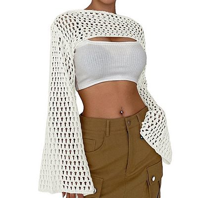 Crochet Loose Knit Cropped Sweater Womens Cropped Sweater Crochet