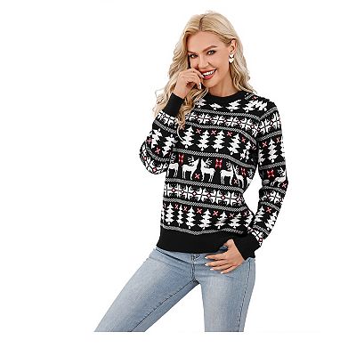 Family Christmas Sweater Reindeer Snowflake Pattern Crew Neck