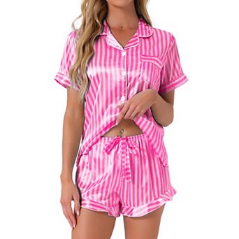 Women's Satin Pajama Set 2 pc Short Sleeve Sleepwear Silky Ruffle Shorts Fashion Lounge Sets