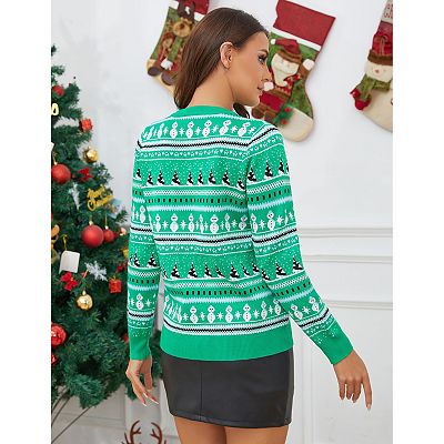 Women s Christmas Sweatshirt Long Sleeve Pullover Novelty Snowflake Tree Patterns Knitted Sweaters