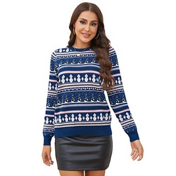 Women's Christmas Sweatshirt Long Sleeve Pullover Novelty Snowflake Tree Patterns Knitted Sweaters