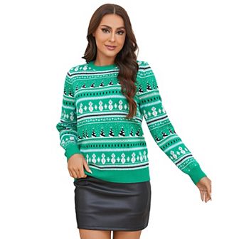 Women's Christmas Sweatshirt Long Sleeve Pullover Novelty Snowflake Tree Patterns Knitted Sweaters