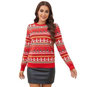 Women's Christmas Sweatshirt Long Sleeve Pullover Novelty Snowflake Tree Patterns Knitted Sweaters