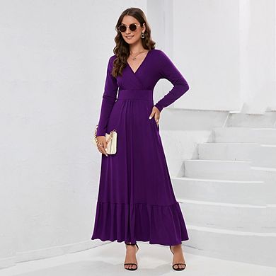 Womens Summer Sleeveless Deep V Neck Dress Ruffles Long Maxi Casual Dresses For Women With Pockets