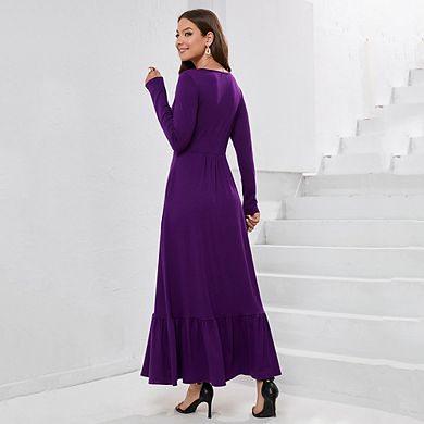 Womens Summer Sleeveless Deep V Neck Dress Ruffles Long Maxi Casual Dresses For Women With Pockets