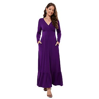 Womens Summer Sleeveless Deep V Neck Dress Ruffles Long Maxi Casual Dresses For Women With Pockets