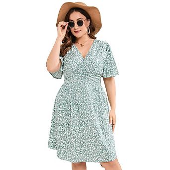 Women's Summer Casual Boho Floral Empire Waist Plus Size Flowy Dress