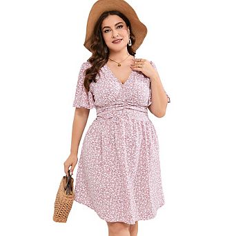 Women's Summer Casual Boho Floral Empire Waist Plus Size Flowy Dress
