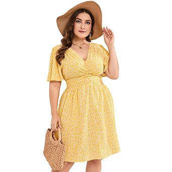 Women's Summer Casual Boho Floral Empire Waist Plus Size Flowy Dress
