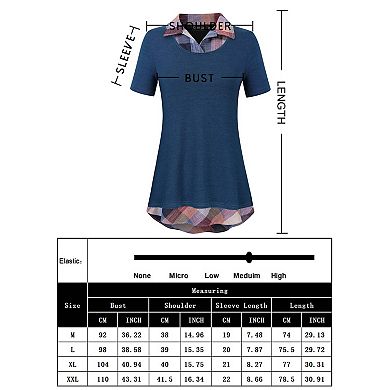 Women's Long Sleeve Contrast Collared Shirts Patchwork Work Blouse Tunics Tops