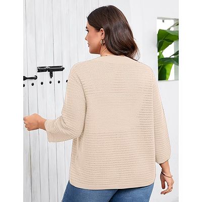 Womens Plus Size Summer Cardigan 3/4 Length Sleeve Sweaters Casual