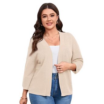 Womens Plus Size Summer Cardigan 3/4 Length Sleeve Sweaters Casual Knitted Open Front Cardigans
