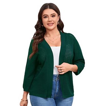 Womens Plus Size Summer Cardigan 3/4 Length Sleeve Sweaters Casual Knitted Open Front Cardigans