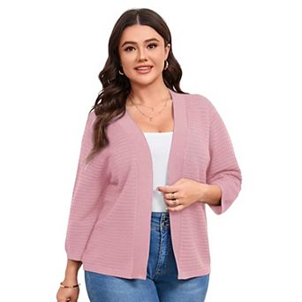 Womens Plus Size Summer Cardigan 3/4 Length Sleeve Sweaters Casual Knitted Open Front Cardigans