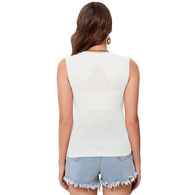 Womens Sleeveless Knit Sweater Vest Casual Solid Camis Short Hollow Out Pullover