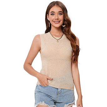 Womens Sleeveless Knit Sweater Vest Casual Solid Camis Short Hollow Out Pullover