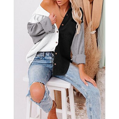 Womens Button Down Shirts Dressy Casual Work Shirt Long Sleeve Oversized Tops