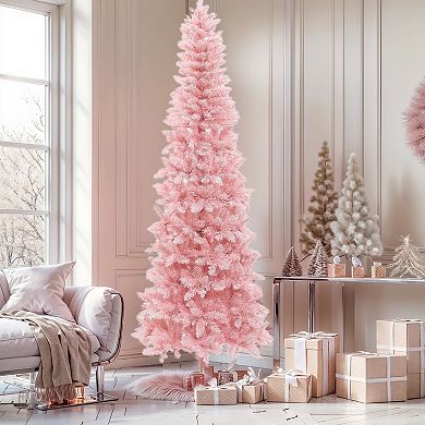 LuxenHome 7ft Pre-lit Pink Slim Tree With Metal Stand