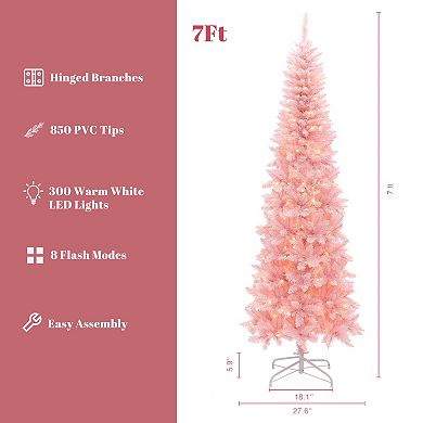 LuxenHome 7ft Pre-lit Pink Slim Tree With Metal Stand