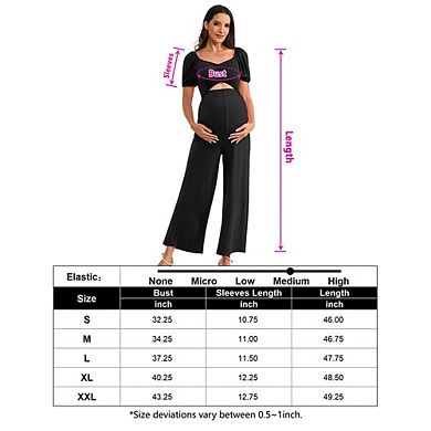 Women's Maternity Cutout Jumpsuits Short Sleeve Sweetheart Neck Casual High Waist Wide Leg Rompers