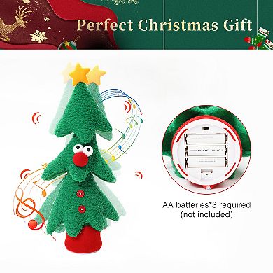 LuxenHome Animated Singing Green 17" Tall Christmas Tree Holiday Decoration, Battery Operated