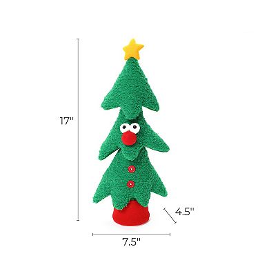 LuxenHome Animated Singing Green 17" Tall Christmas Tree Holiday Decoration, Battery Operated