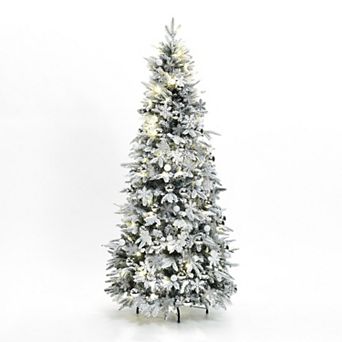 LuxenHome 6ft Pre-lit Snow Flocked Pop-up Artificial Christmas Tree