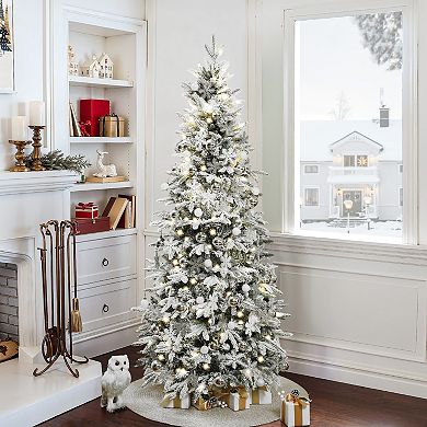 LuxenHome 6ft Pre-lit Snow Flocked Pop-up Artificial Christmas Tree