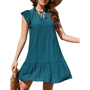 Women's Babydoll Mini Dress Summer V Neck Flutter Sleeve Boho Floral Flowy Shift Short Dress