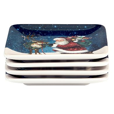 Certified International Santa's Secret 4 Canape Plates Set