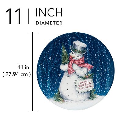 Certified International Snowman's Greeting 4 Dinner Plates Set