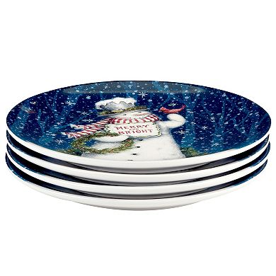 Certified International Snowman's Greeting 4 Dinner Plates Set