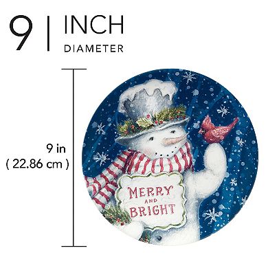 Certified International Snowman's Greeting 4 Salad Plates Set