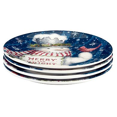 Certified International Snowman's Greeting 4 Salad Plates Set