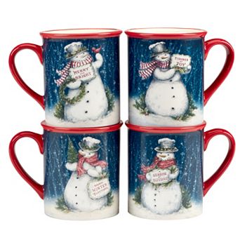 Certified International Snowman's Greeting 4 Mugs Set