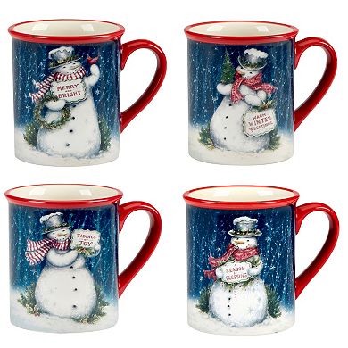 Certified International Snowman's Greeting 4 Mugs Set
