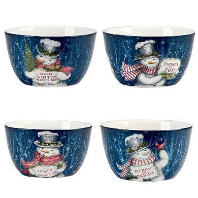 Certified International Snowman Greetings 4 Ice Cream Bowls Set