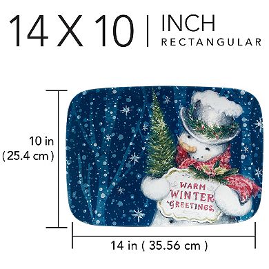 Certified International Snowmans Greeting Rectangular Platter