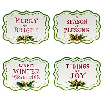 Certified International Snowmans Greeting 4 Canape Plates Set