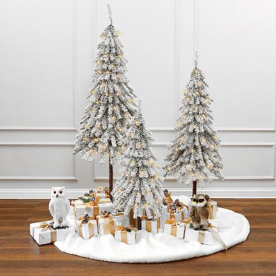 LuxenHome 3-piece Snow-flocked Sweeping Branches Artificial Tree Set With Battery Operated Lights