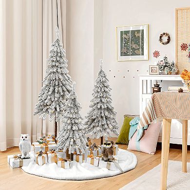 LuxenHome 3-piece Snow-flocked Sweeping Branches Artificial Tree Set With Battery Operated Lights