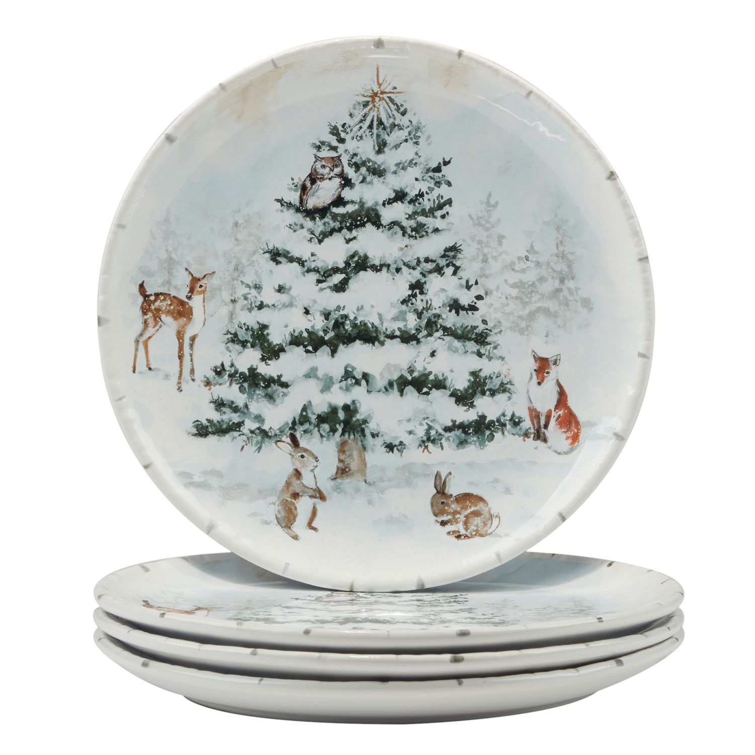Certified International Set Of 4 WINTERS Forest Melamine Dinner Plates 9 thumbnail image