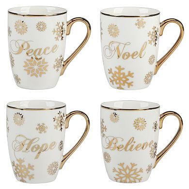Certified International Christmas Glitter Gold 4 Mugs Set