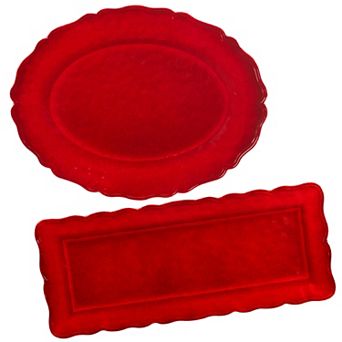 Certified International Red Melamine Crackle 2 pc Platter Set