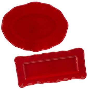 Certified International Perlette Red 2 pc Platter Set